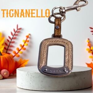 Tignanello tan & silver key ring/bag charm
